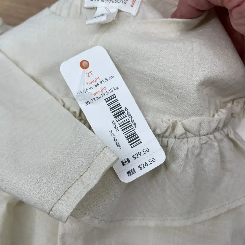 Gymboree Girls Long Sleeve Ruffle Blouse Top Size 2T Ivory Party School NEW